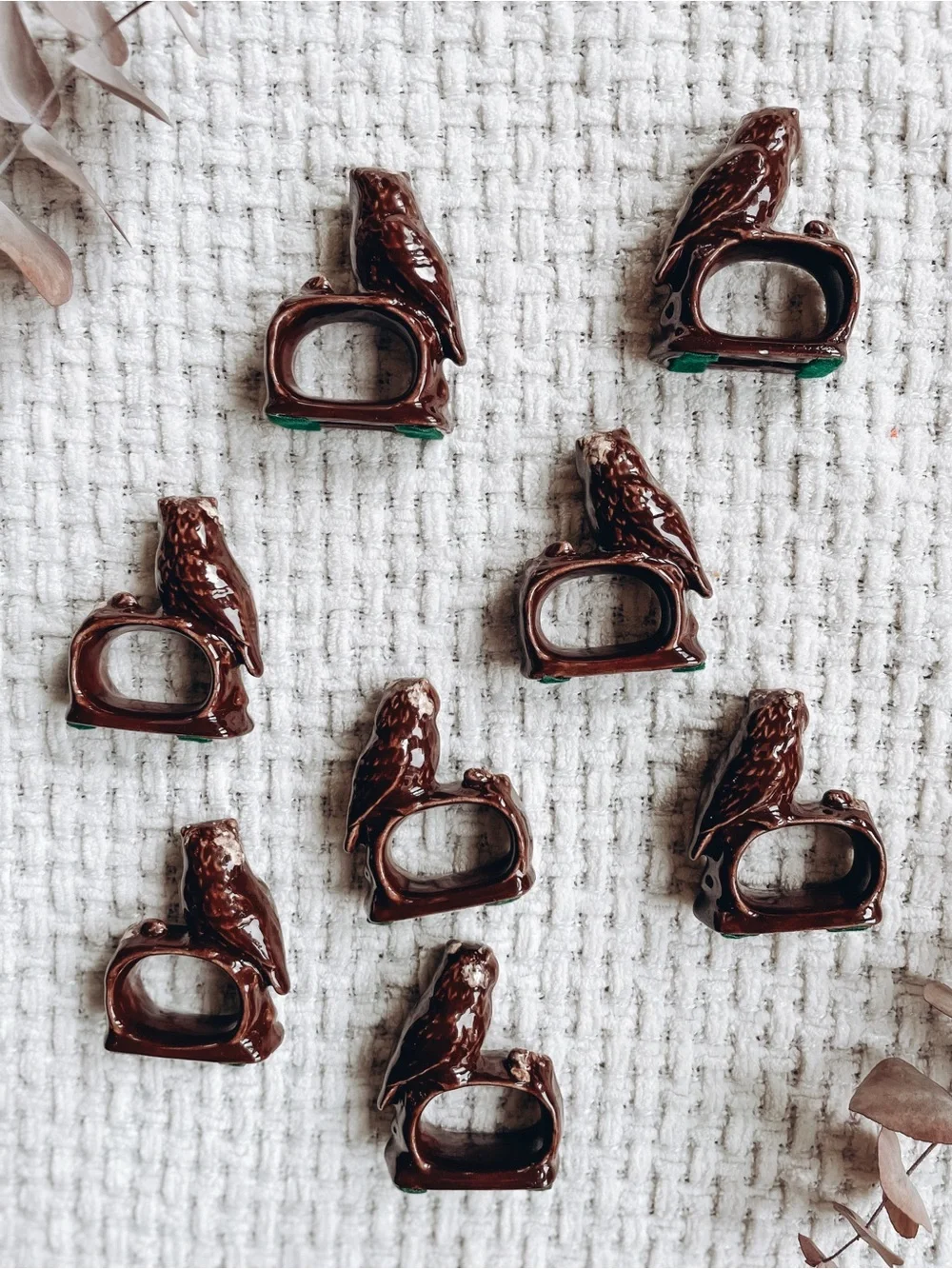 Set of 8 Ceramic Owl Napkin Rings